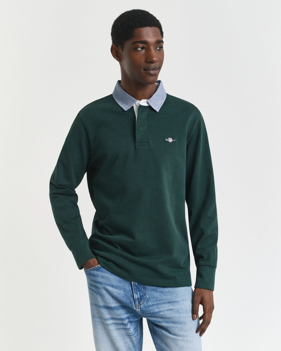 chambray collar heavy rugger - tartan green