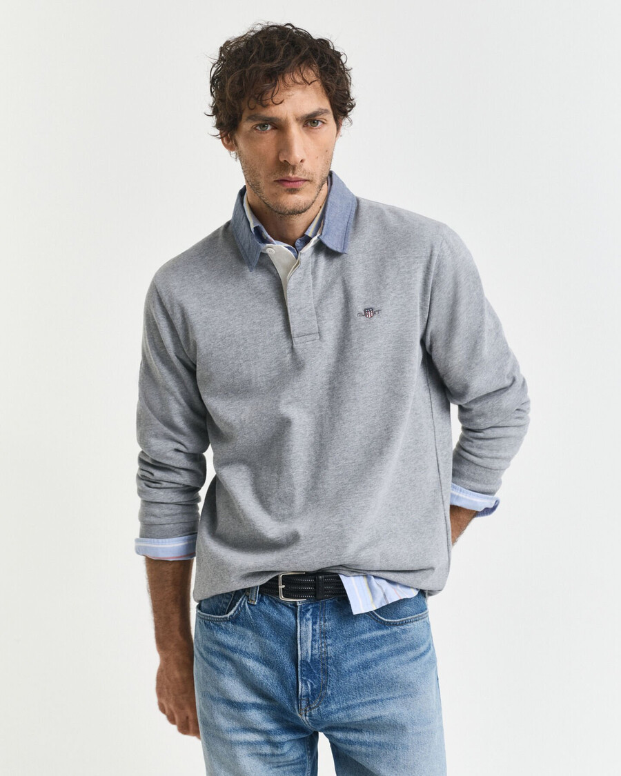 chambray collar heavy rugger - grey melange