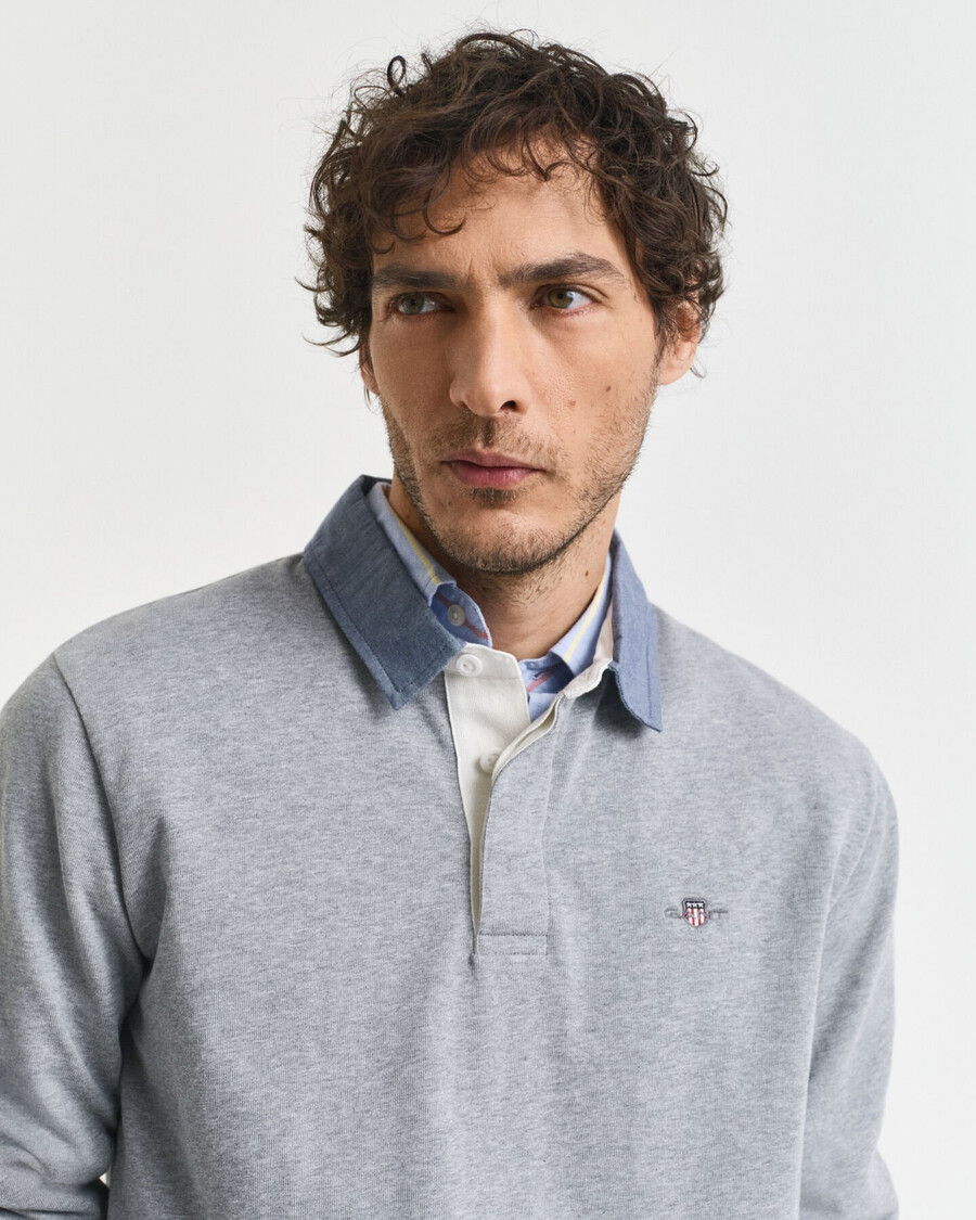 chambray collar heavy rugger - grey melange