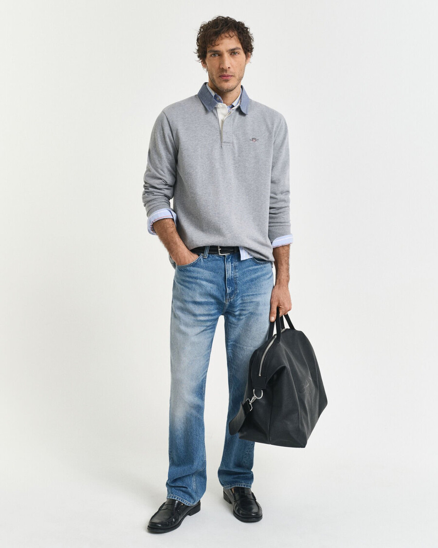chambray collar heavy rugger - grey melange
