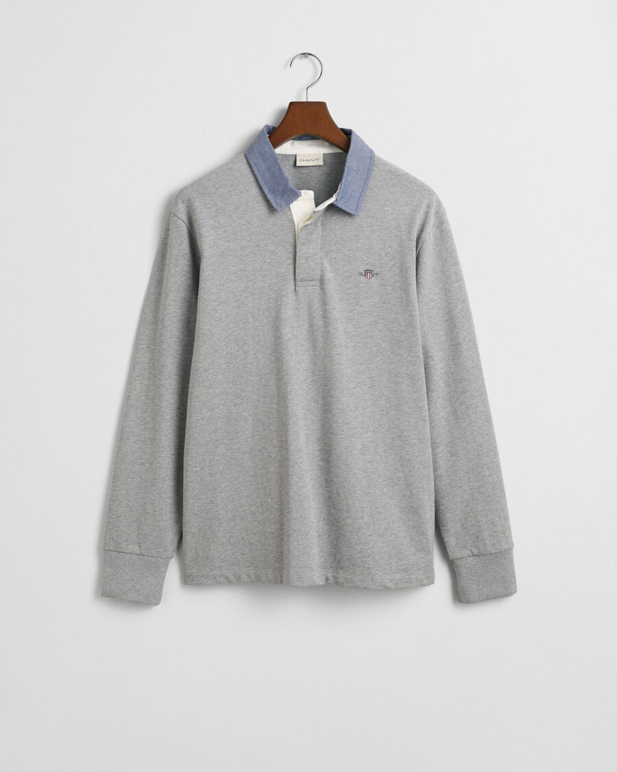 chambray collar heavy rugger - grey melange