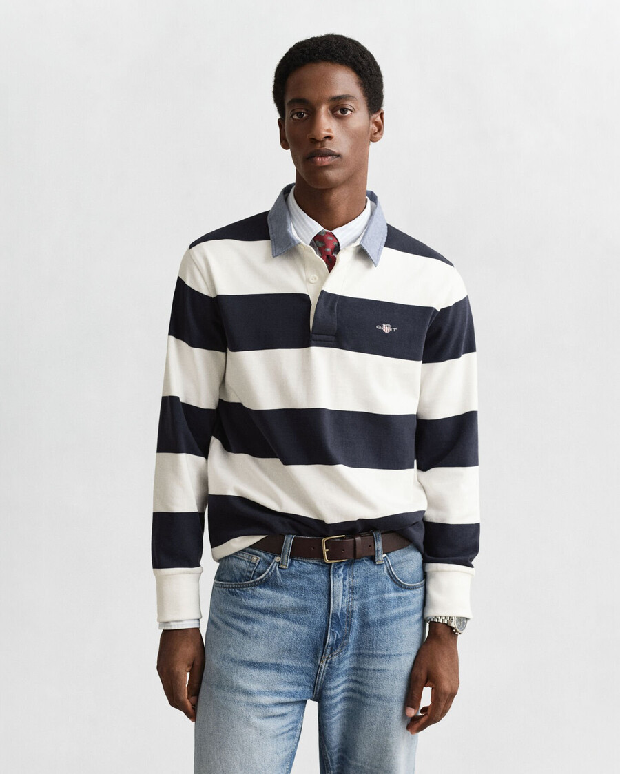 chambray collar striped heavy rugger - eggshell