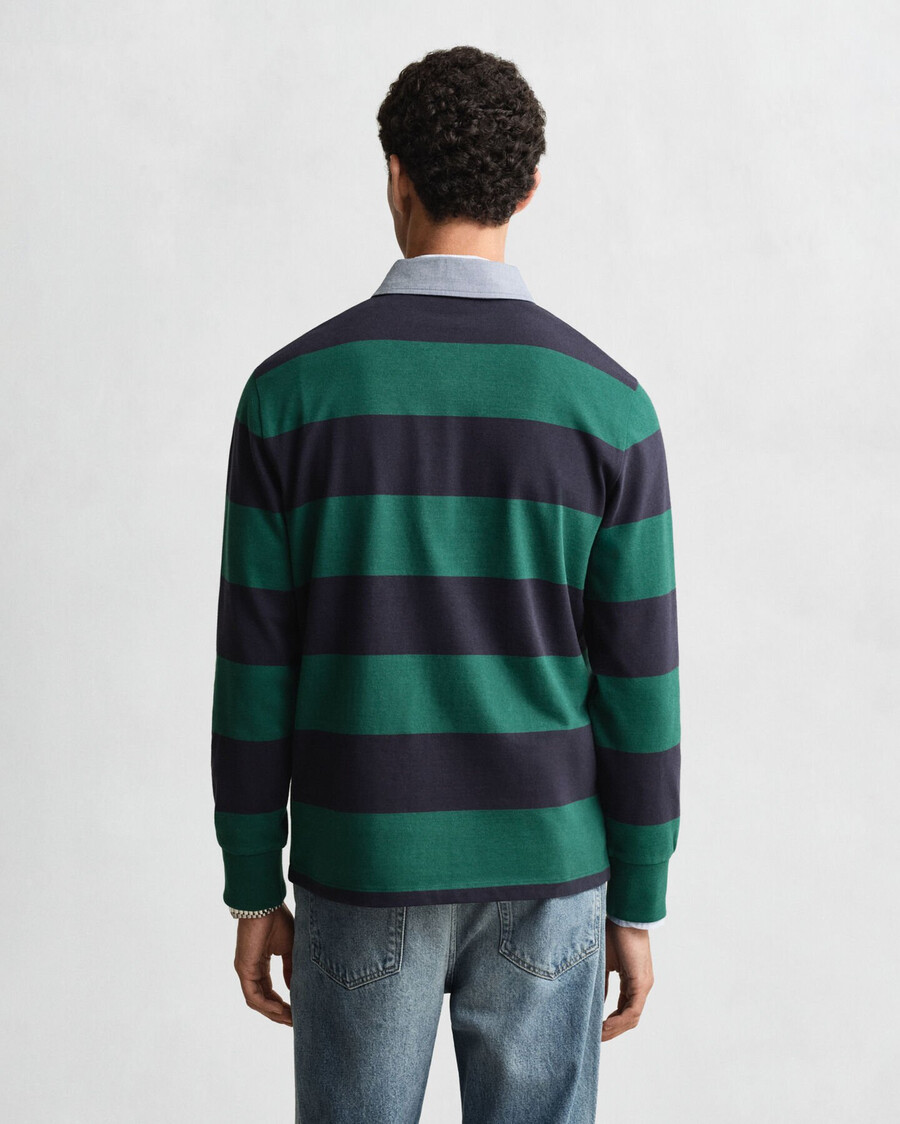 chambray collar striped heavy rugger - deep forest green