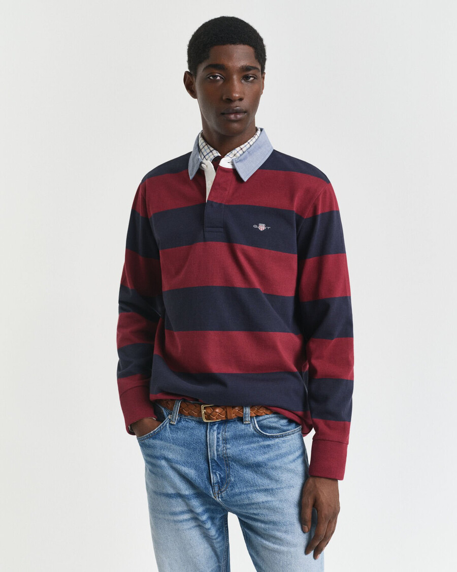 chambray collar striped heavy rugger - plumped red