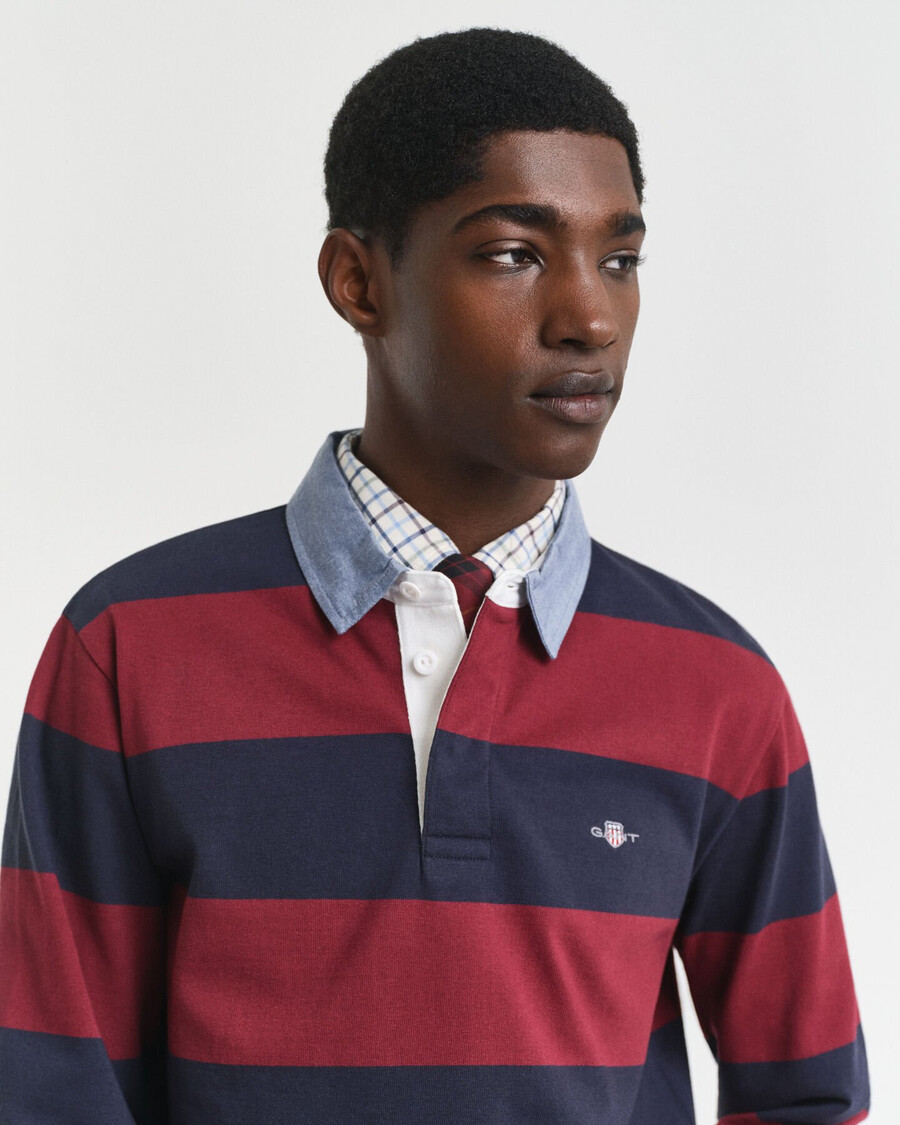 chambray collar striped heavy rugger - plumped red