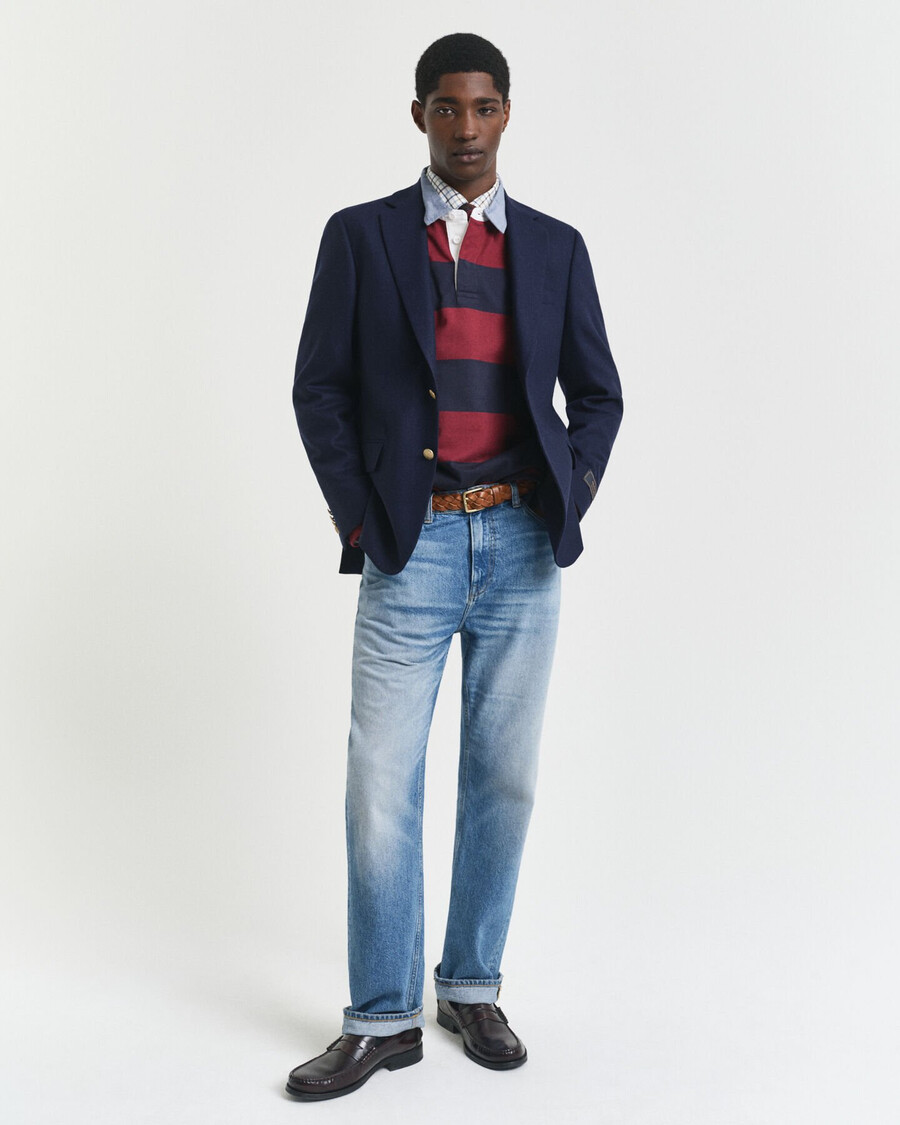 chambray collar striped heavy rugger - plumped red