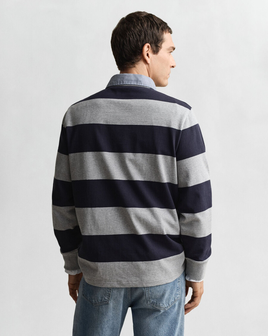 chambray collar striped heavy rugger - grey melange