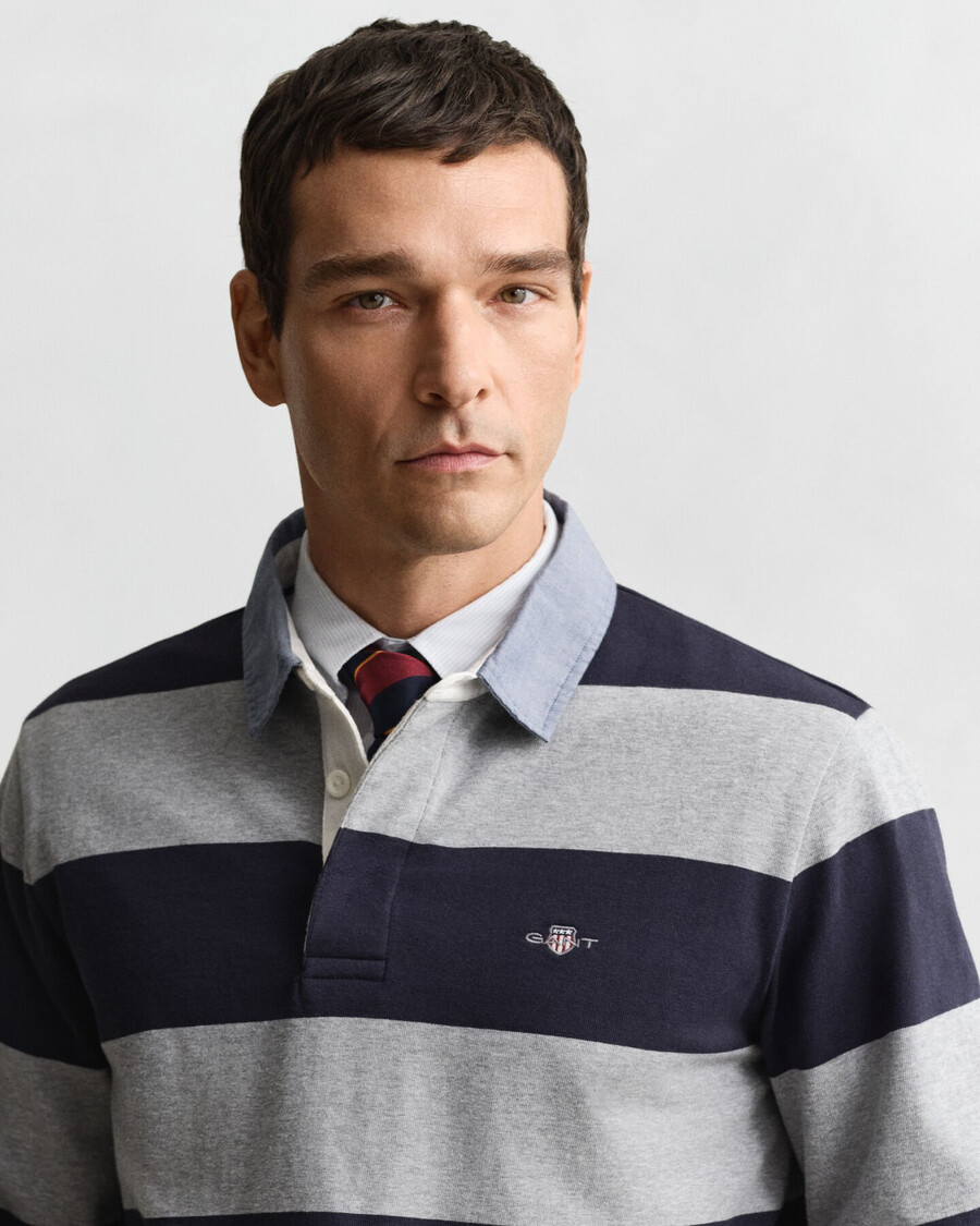 chambray collar striped heavy rugger - grey melange