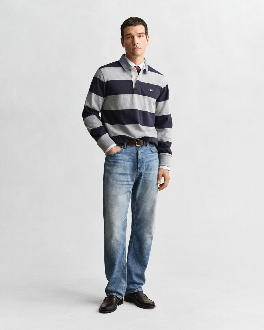 chambray collar striped heavy rugger - grey melange