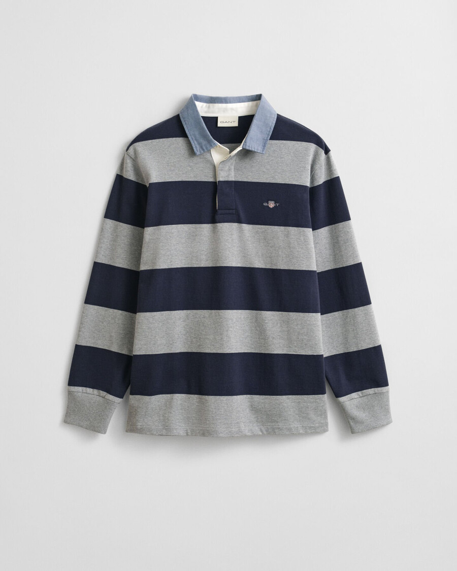 chambray collar striped heavy rugger - grey melange