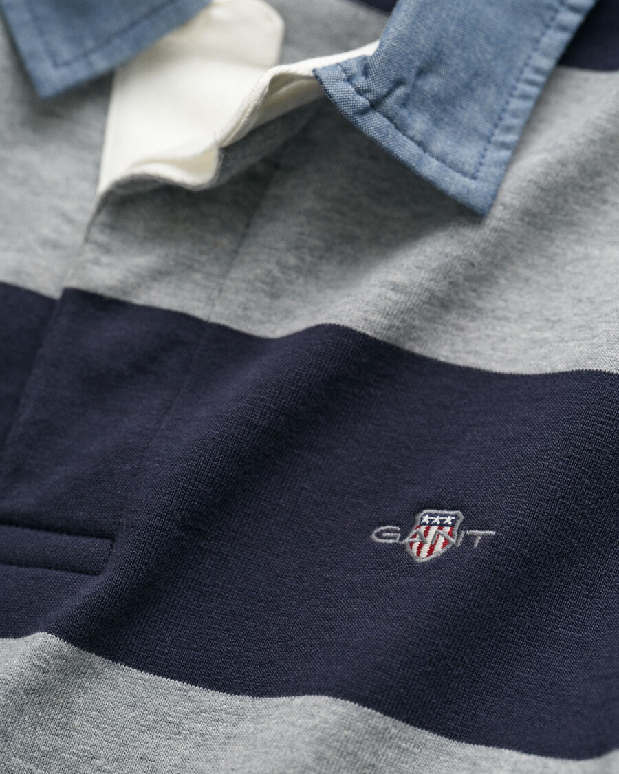 chambray collar striped heavy rugger - grey melange