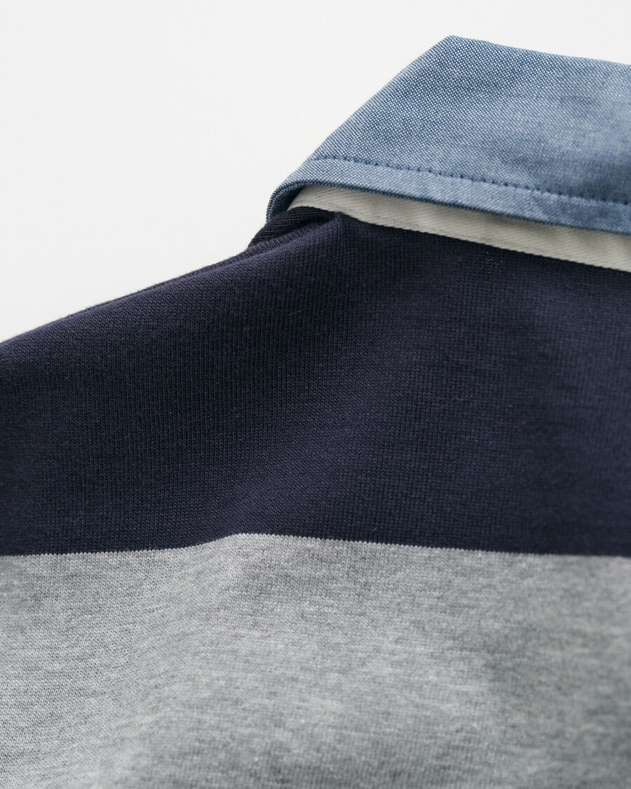 chambray collar striped heavy rugger - grey melange