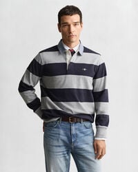 chambray collar striped heavy rugger - grey melange