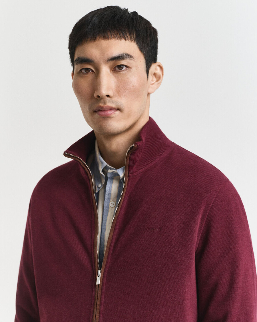 sacker rib zip cardigan - winter wine