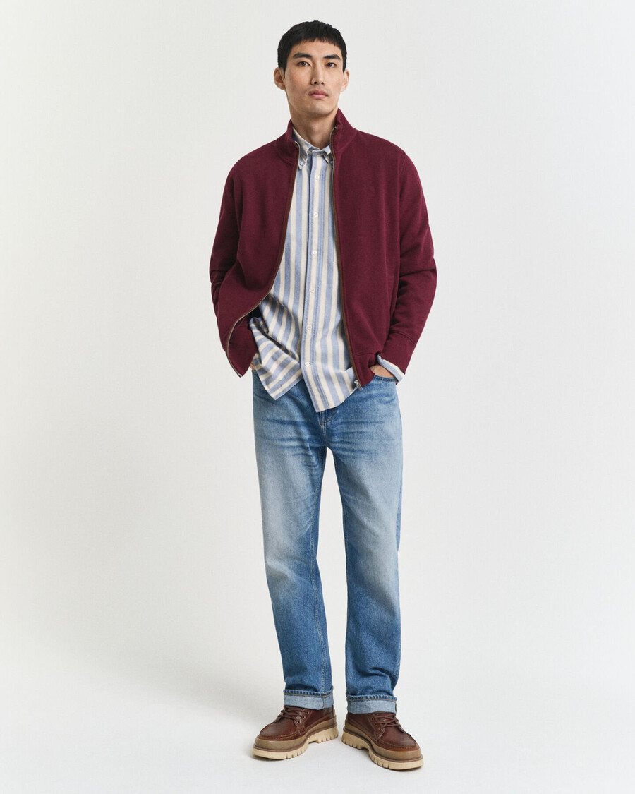 sacker rib zip cardigan - winter wine