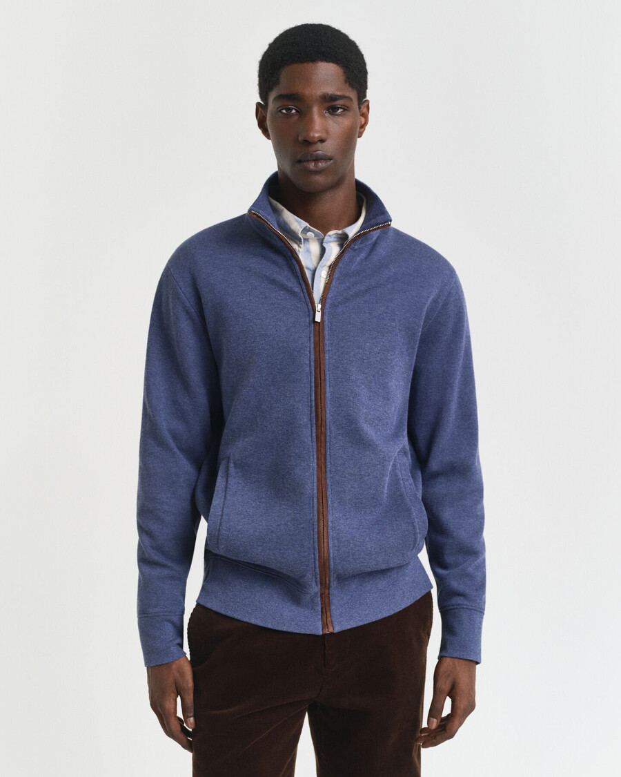 sacker rib zip cardigan - dk jeansblue melange