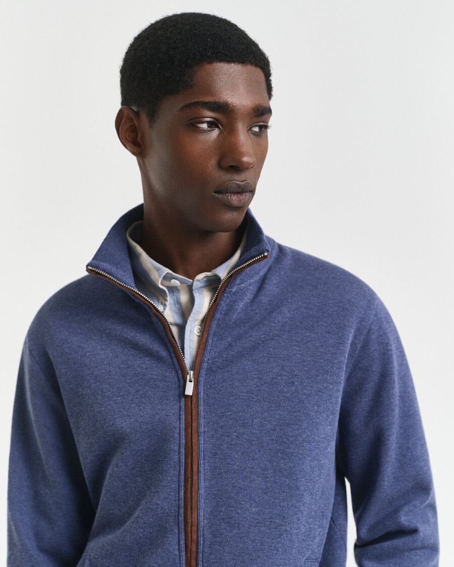 sacker rib zip cardigan - dk jeansblue melange