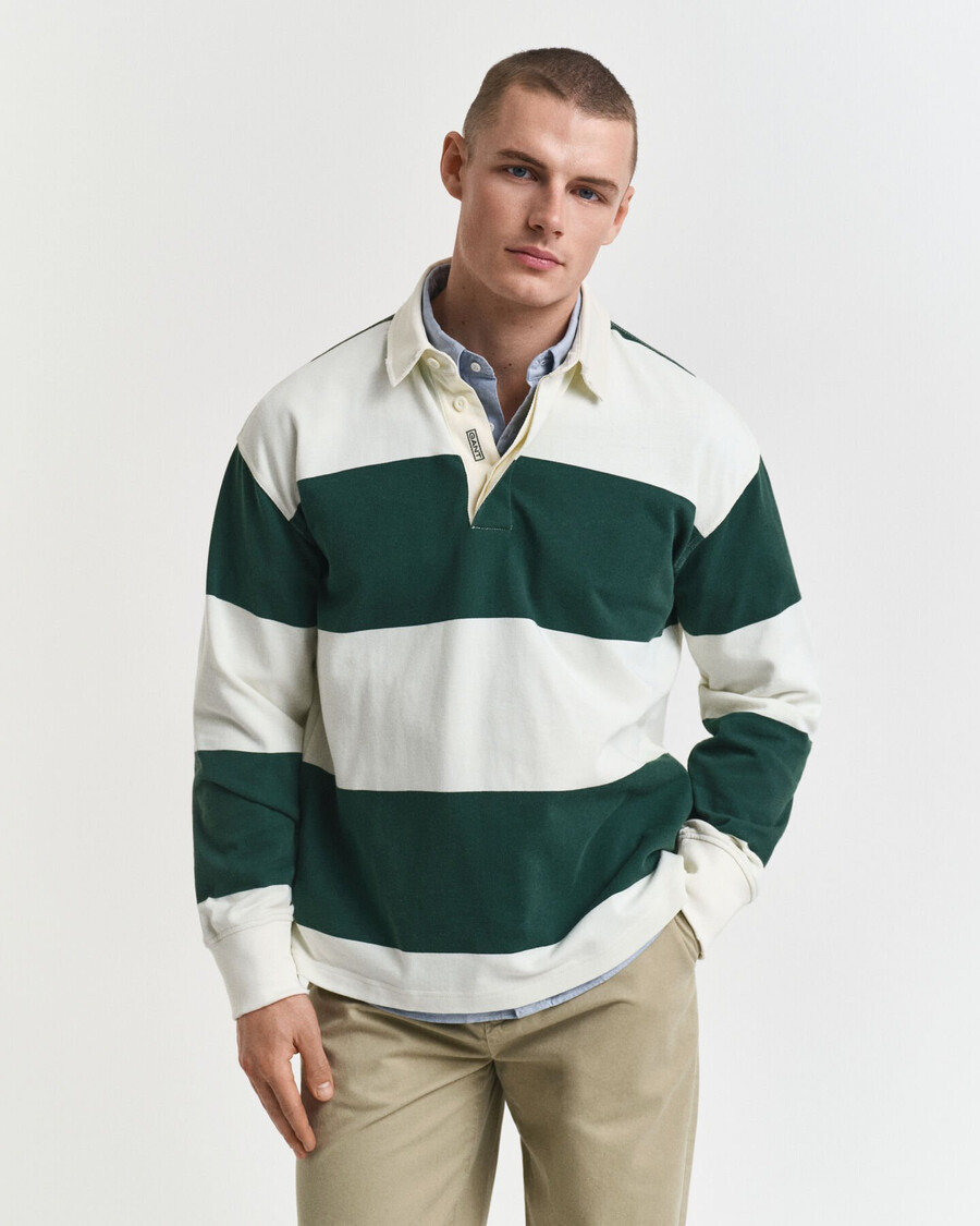block striped heavy rugger - forest green