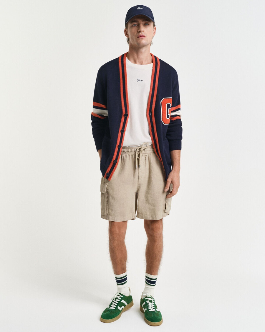 regular fit linen cargo shorts - concrete beige
