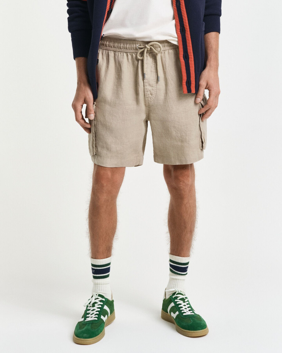 regular fit linen cargo shorts - concrete beige