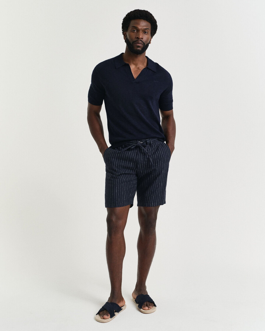 regular fit pinstriped linen shorts - darkened navy