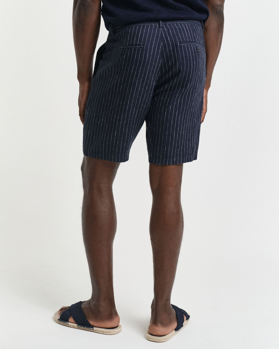 regular fit pinstriped linen shorts - darkened navy
