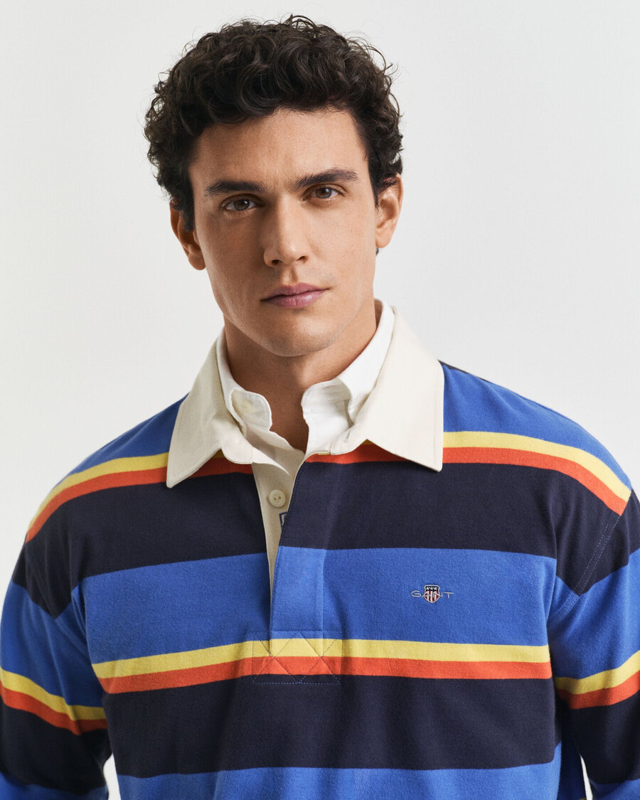 multi striped heavy rugger - rich blue