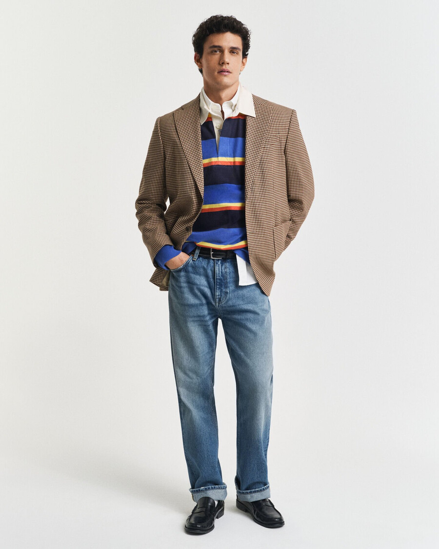 multi striped heavy rugger - rich blue