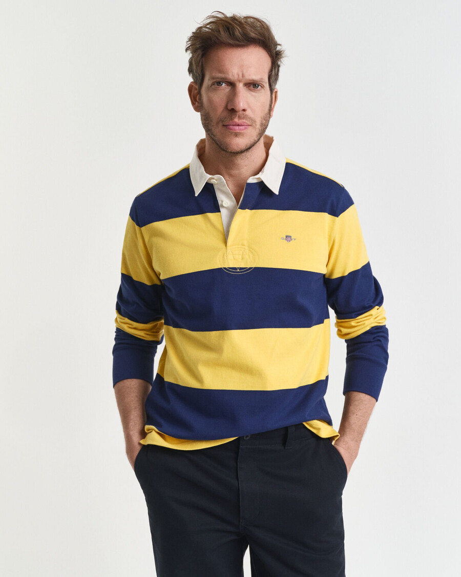block striped heavy rugger - persian blue