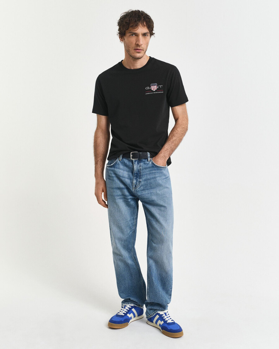 embroidered archive shield tshirt - black