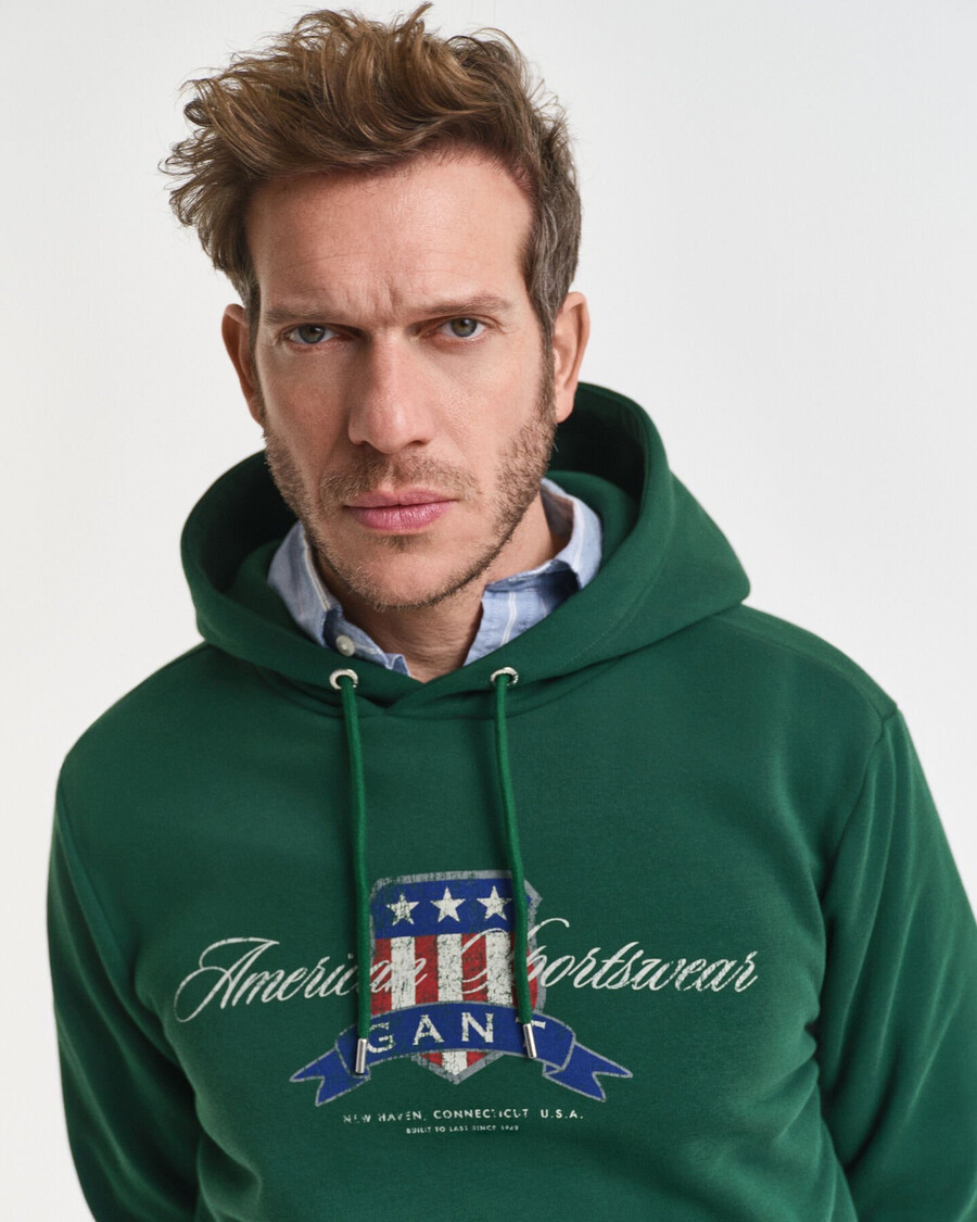 crest graphic hoodie - forest green