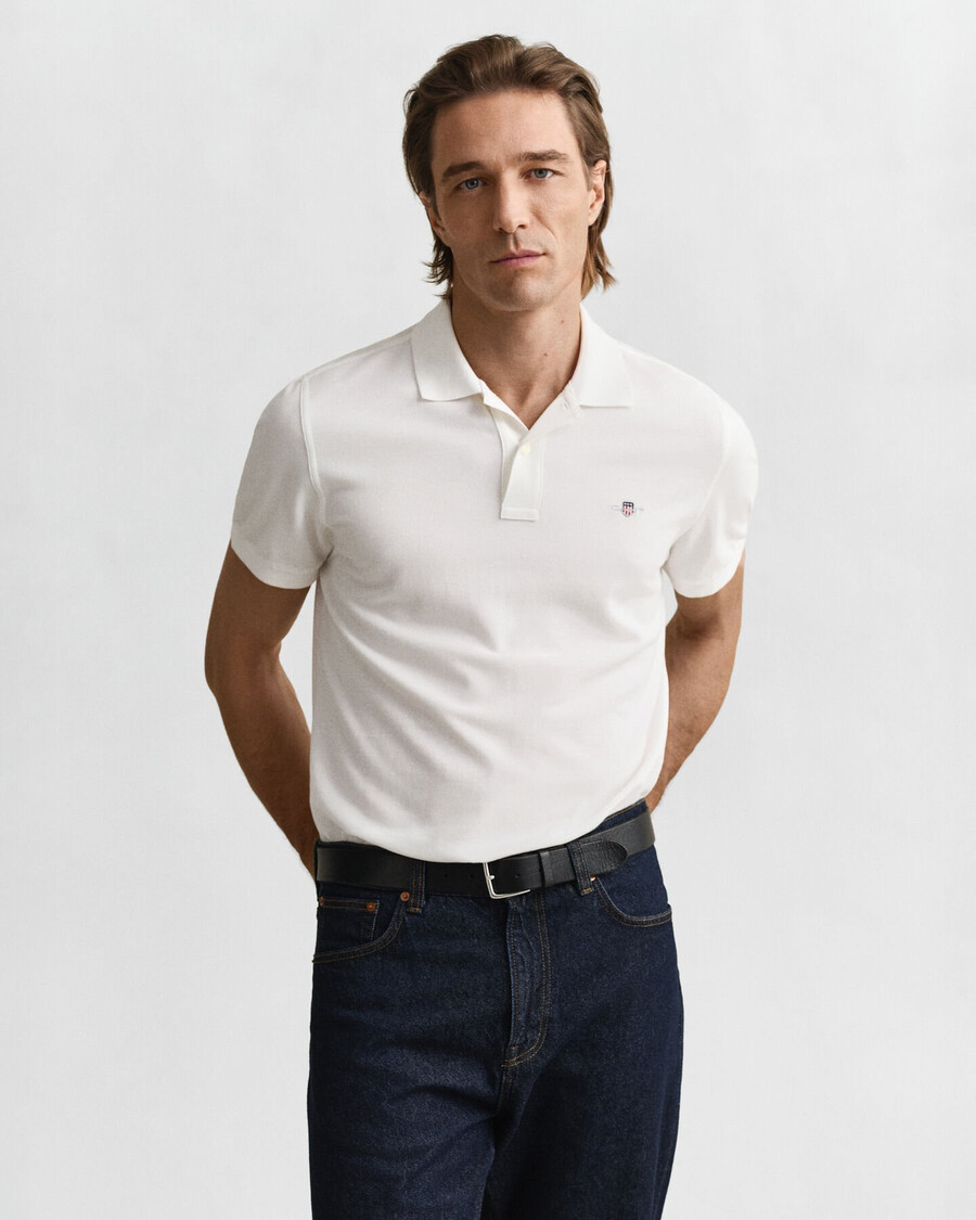 regular fit shield piqué polo shirt - white