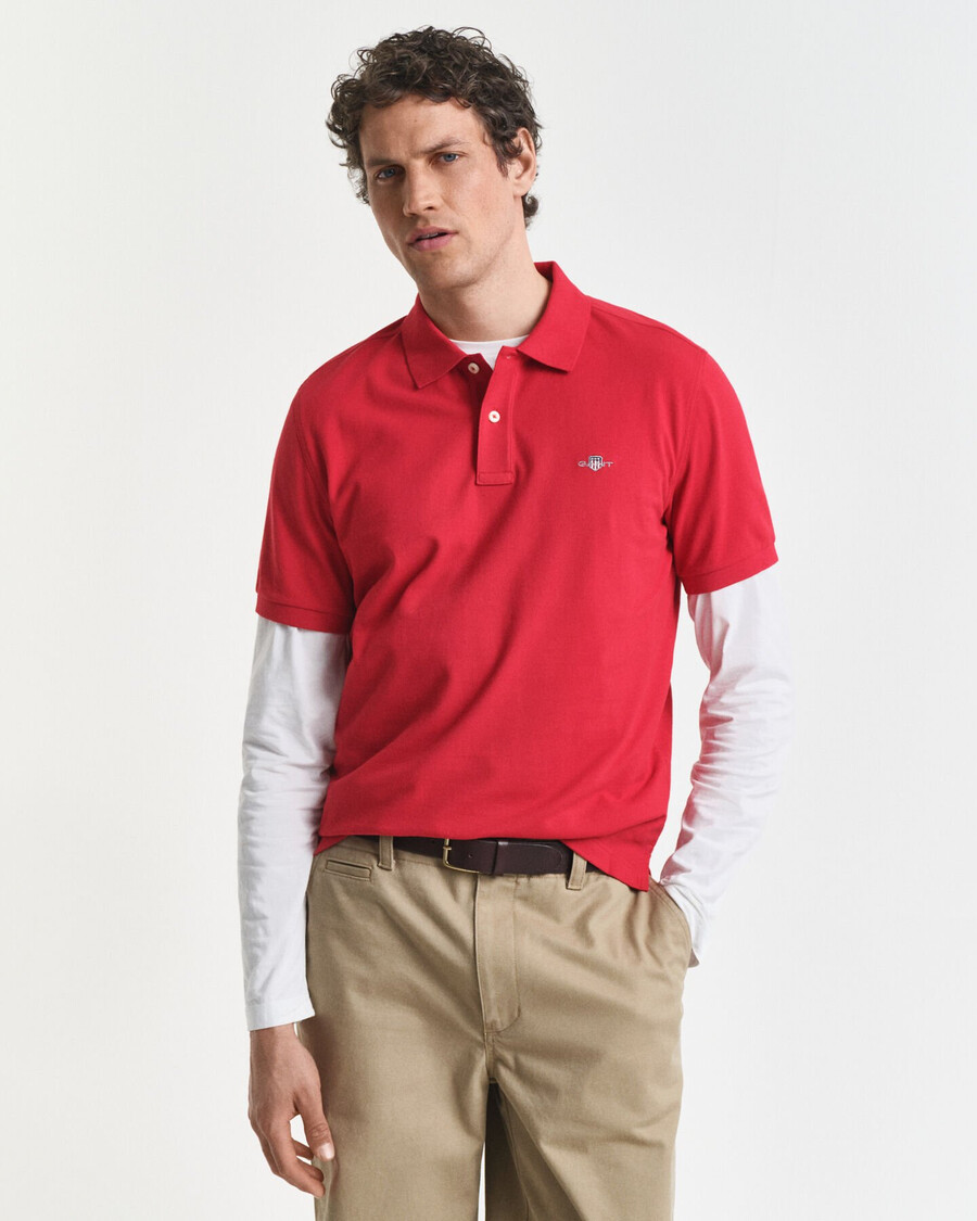 regular fit shield piqué polo shirt - ruby red
