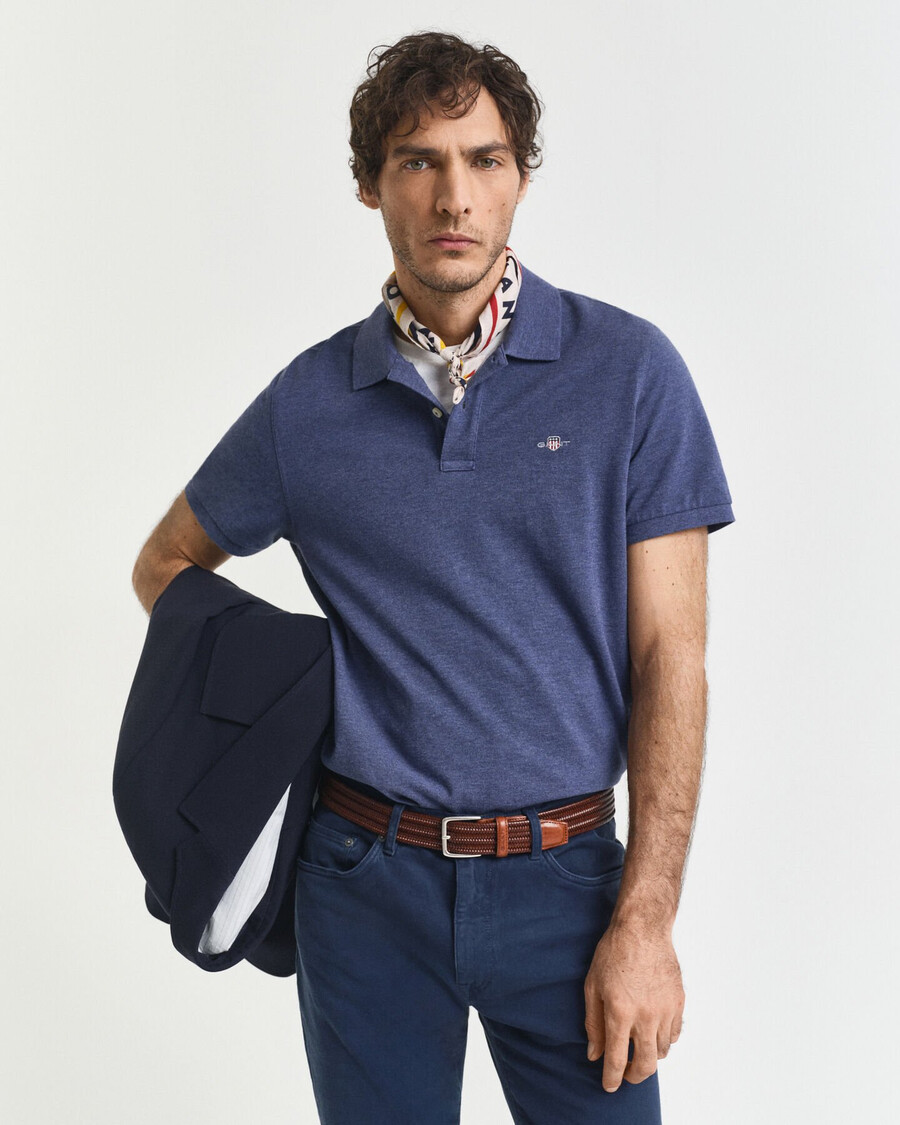 regular fit shield piqué polo shirt - dk jeansblue melange