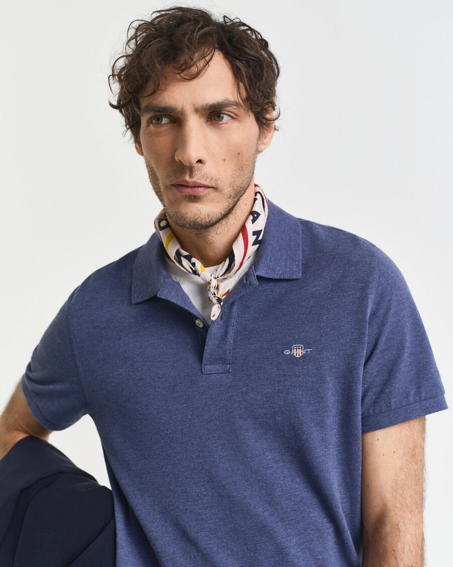 regular fit shield piqué polo shirt - dk jeansblue melange