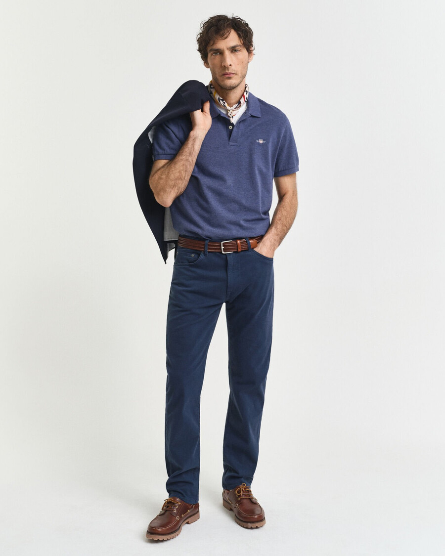 regular fit shield piqué polo shirt - dk jeansblue melange