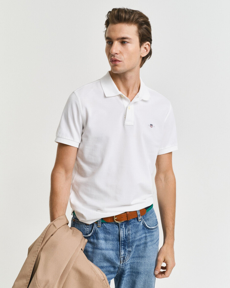 slim fit shield piqué polo shirt - white