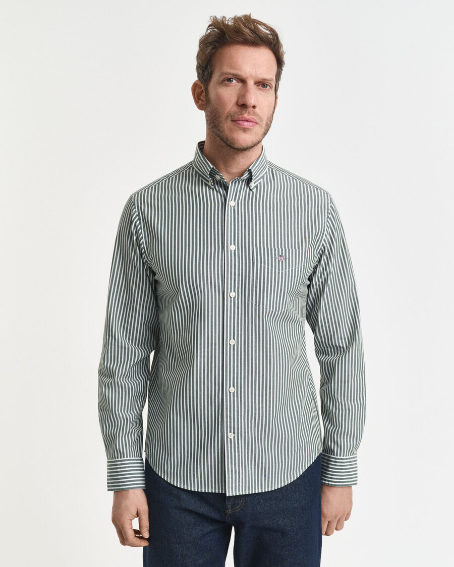 regular fit classic striped poplin shirt - forest green