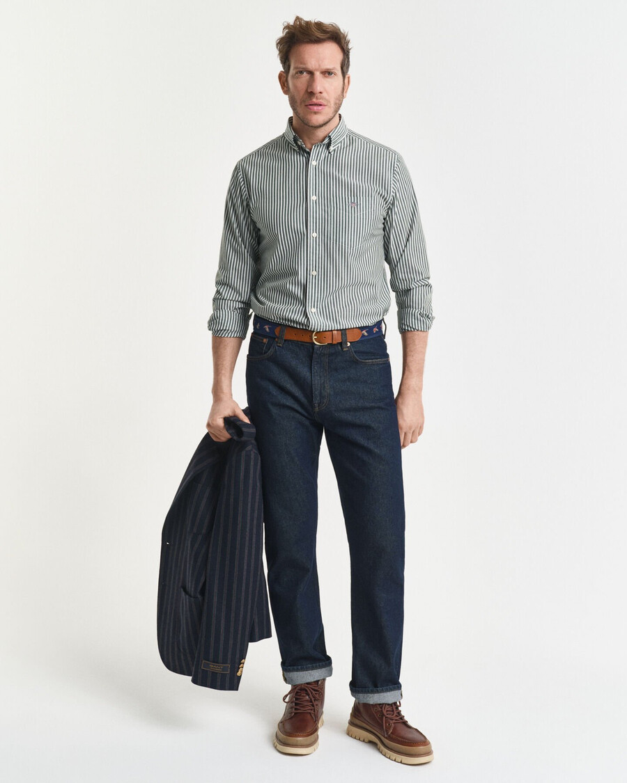 regular fit classic striped poplin shirt - forest green
