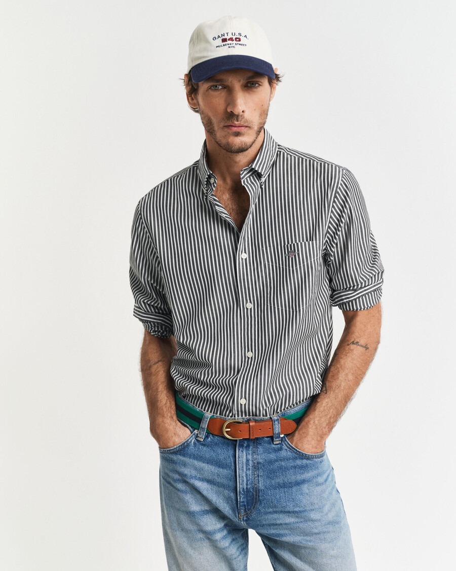 regular fit classic striped poplin shirt - black