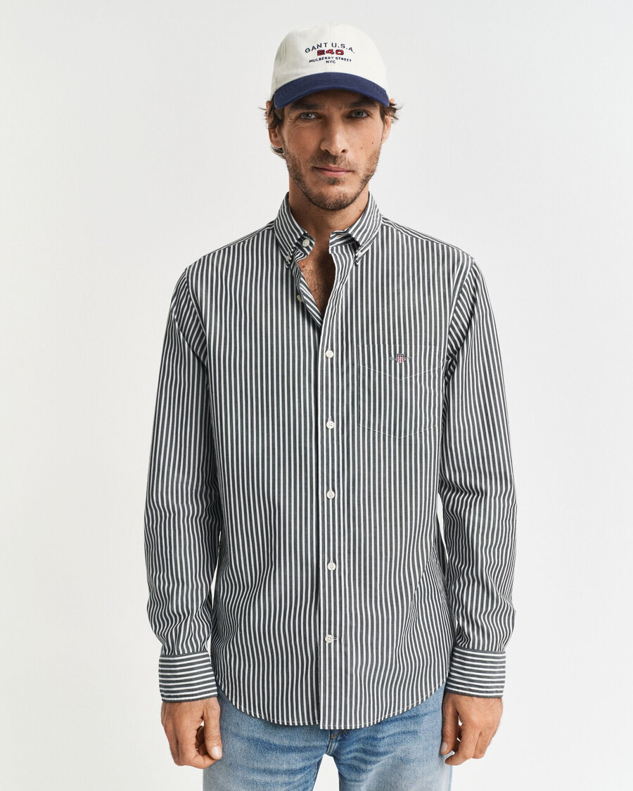 regular fit classic striped poplin shirt - black