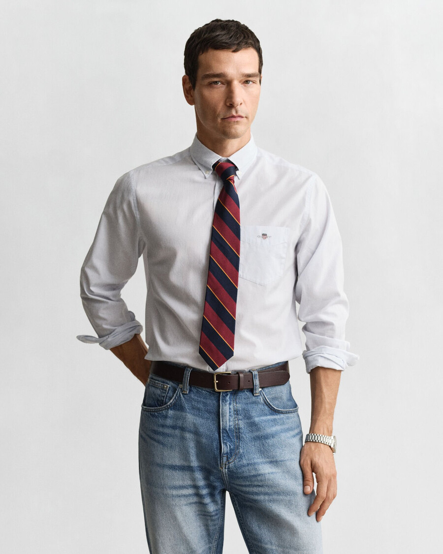 regular fit classic banker stripe poplin shirt - light blue