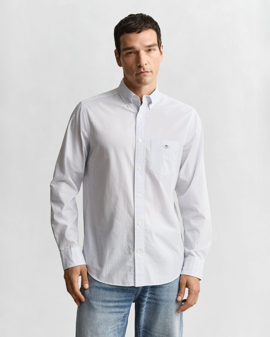 regular fit classic banker stripe poplin shirt - light blue
