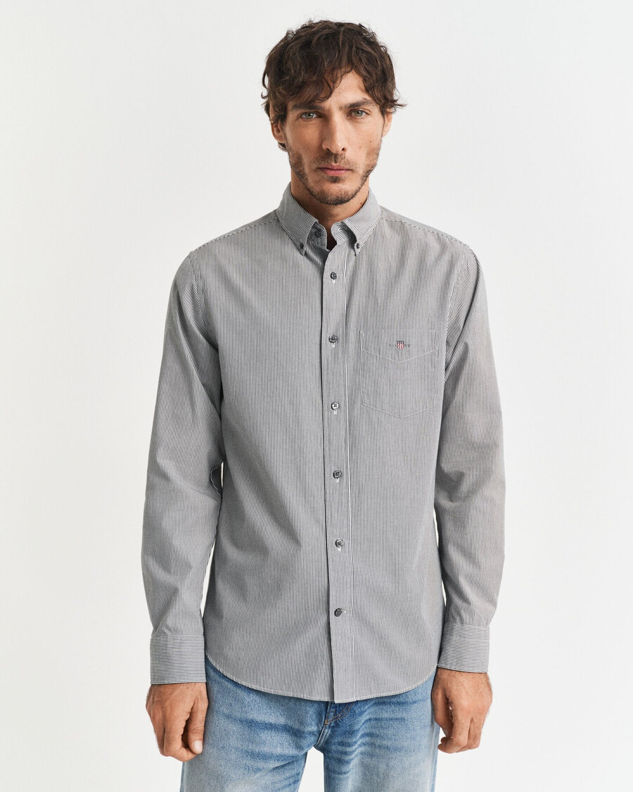 regular fit classic banker stripe poplin shirt - black