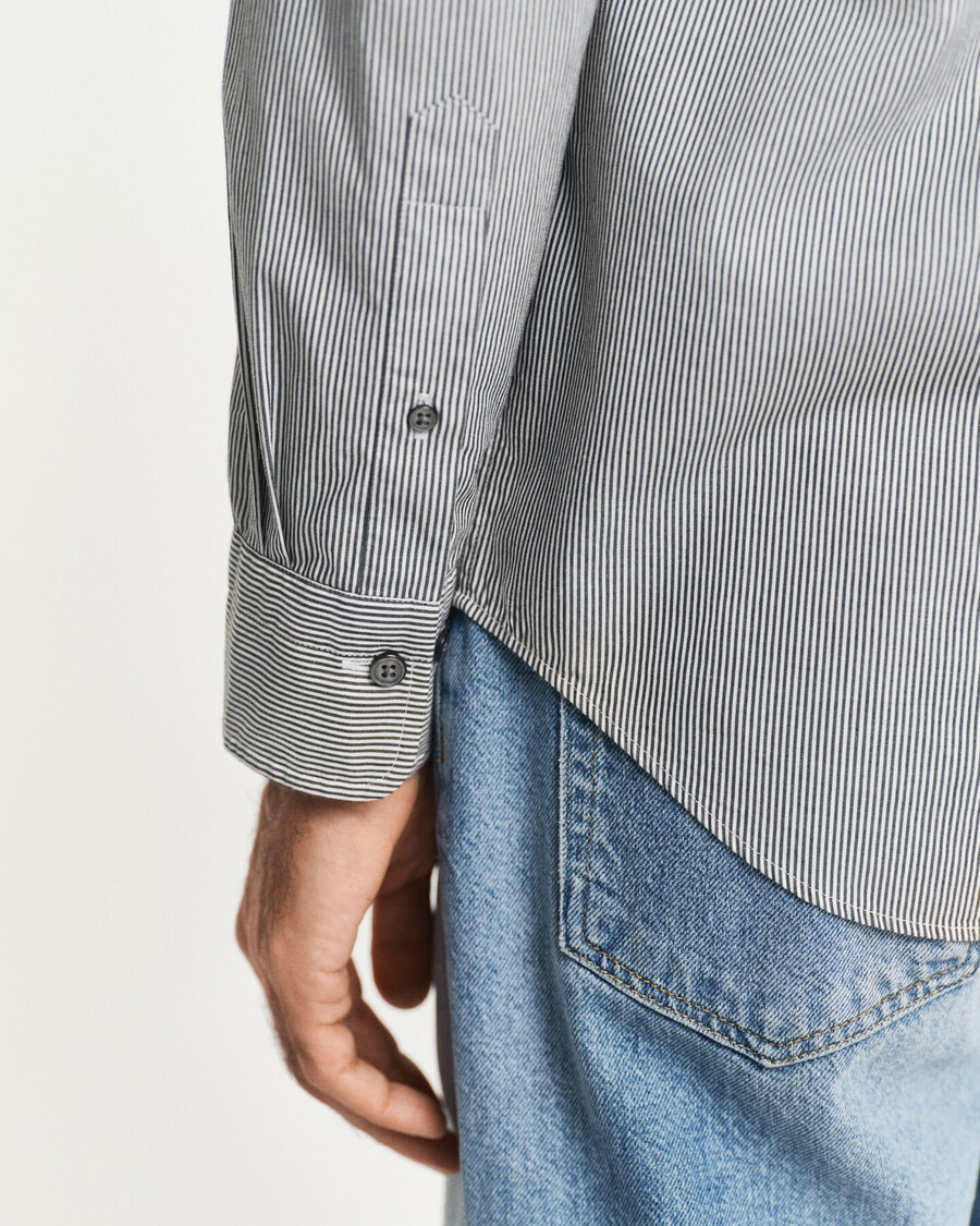 regular fit classic banker stripe poplin shirt - black