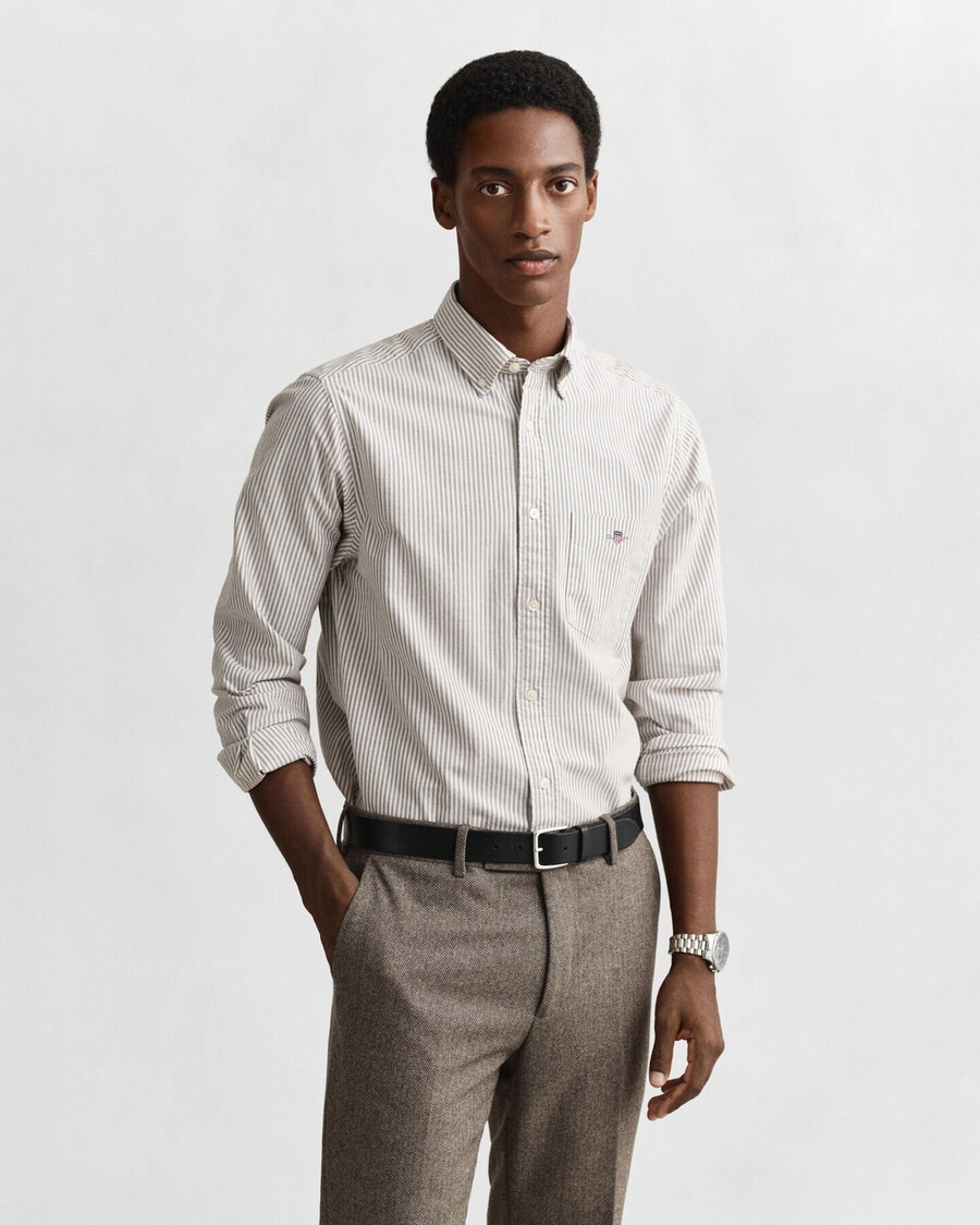 regular fit banker stripe classic oxford shirt - mahogany brown
