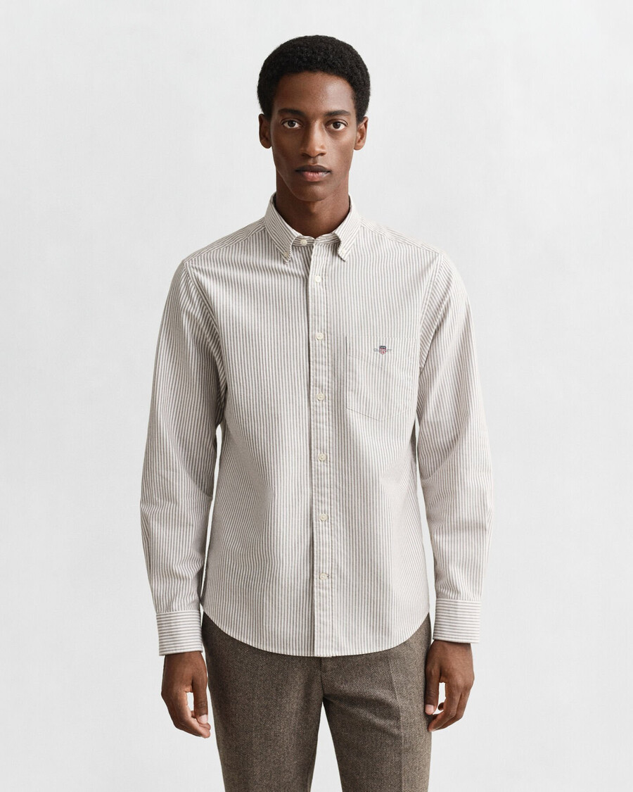 regular fit banker stripe classic oxford shirt - mahogany brown