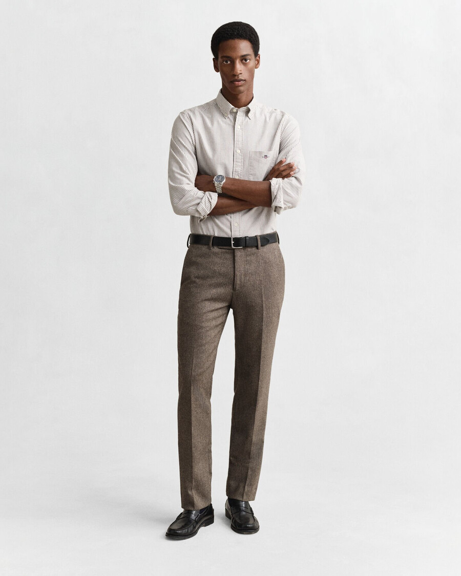 regular fit banker stripe classic oxford shirt - mahogany brown