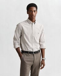 regular fit banker stripe classic oxford shirt - mahogany brown