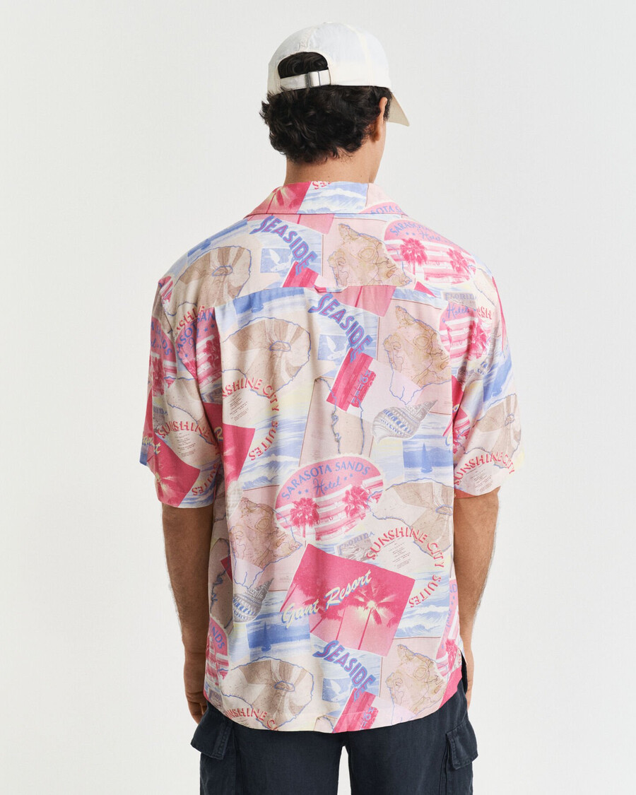 relaxed fit resort print short sleeve shirt - fresh blue